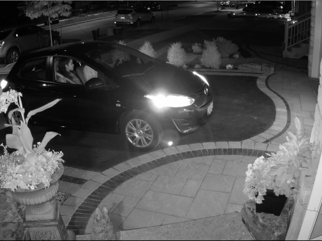 Night vision view of car parked on driveway