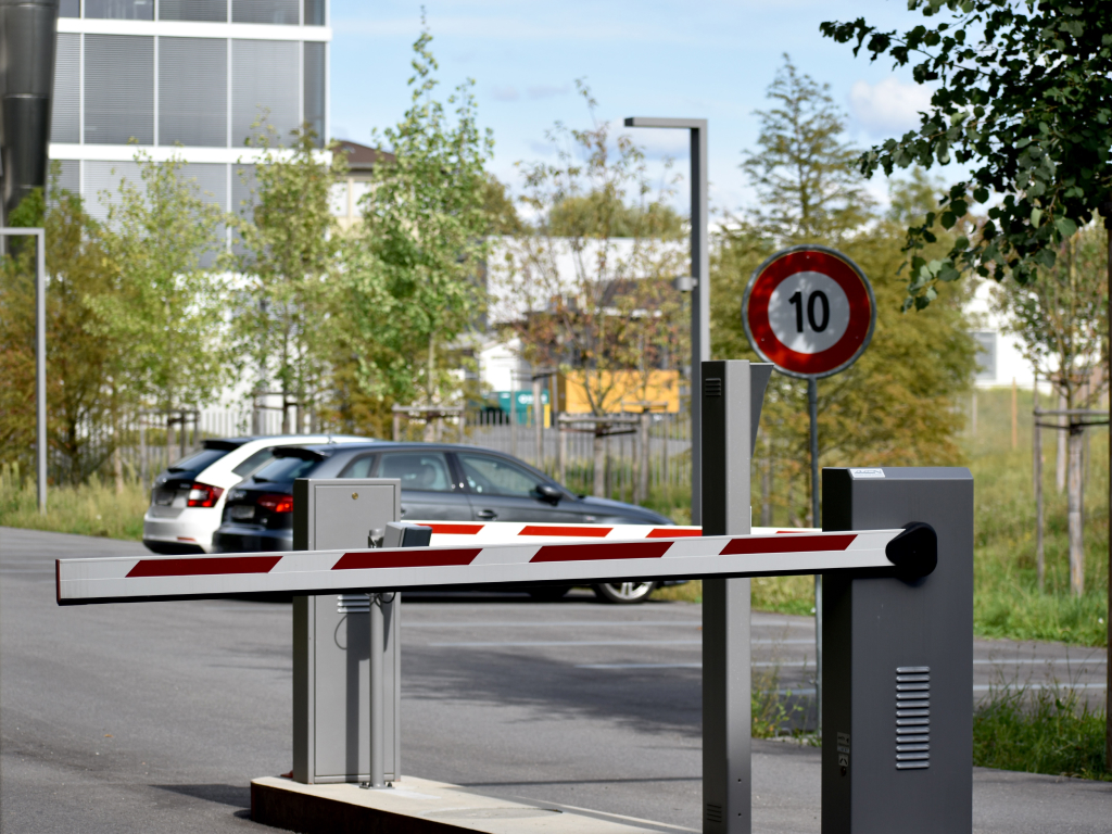 Vehicle barrier at exit of parking garage