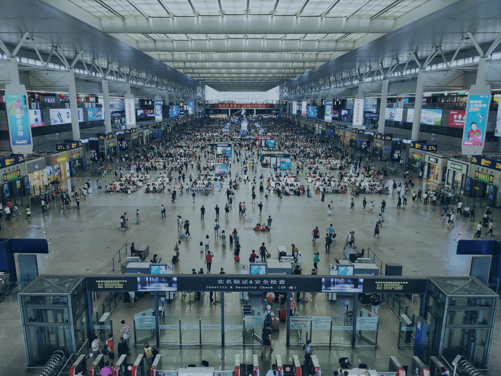 Crowded airport terminal