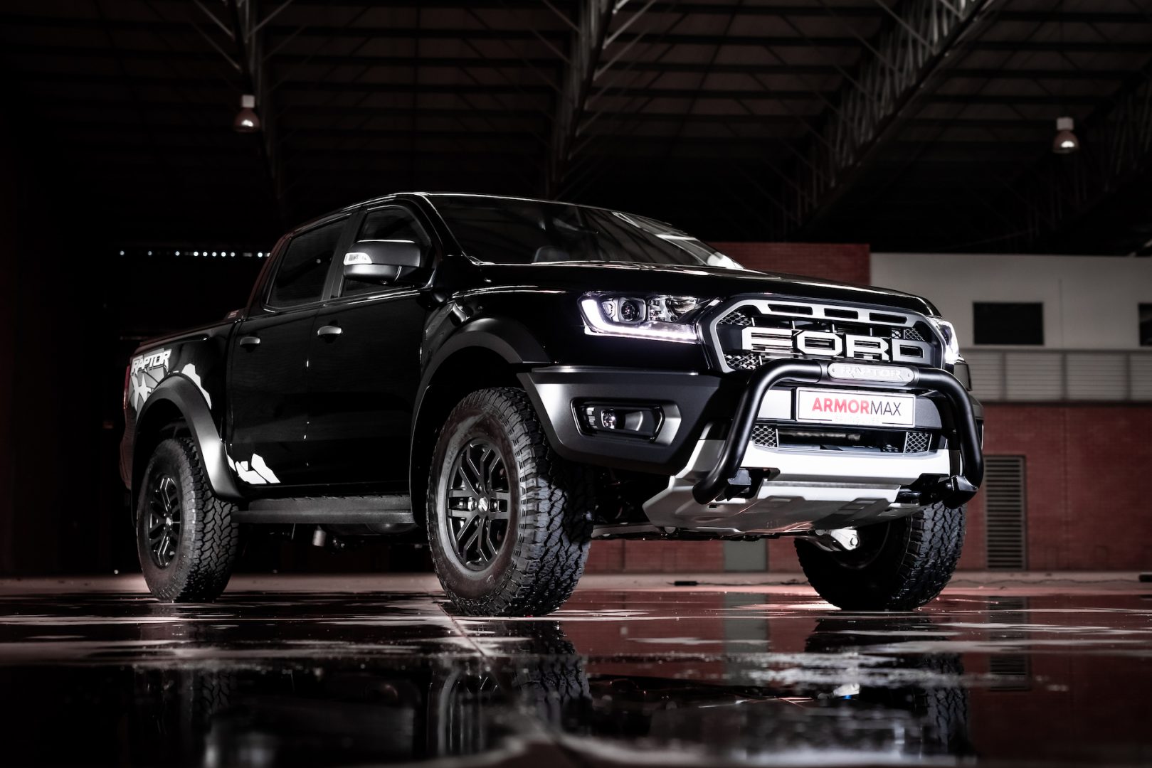 Armoured Black Ford Ranger Raptor in showroom